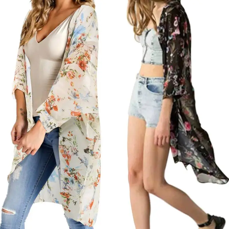 

S 5XL ZANZEA 2019 Fashion Printed Cardigans Women Casual Chiffon Long Cardigan Summer Beach Party Cove Up Kimono Blouse Female