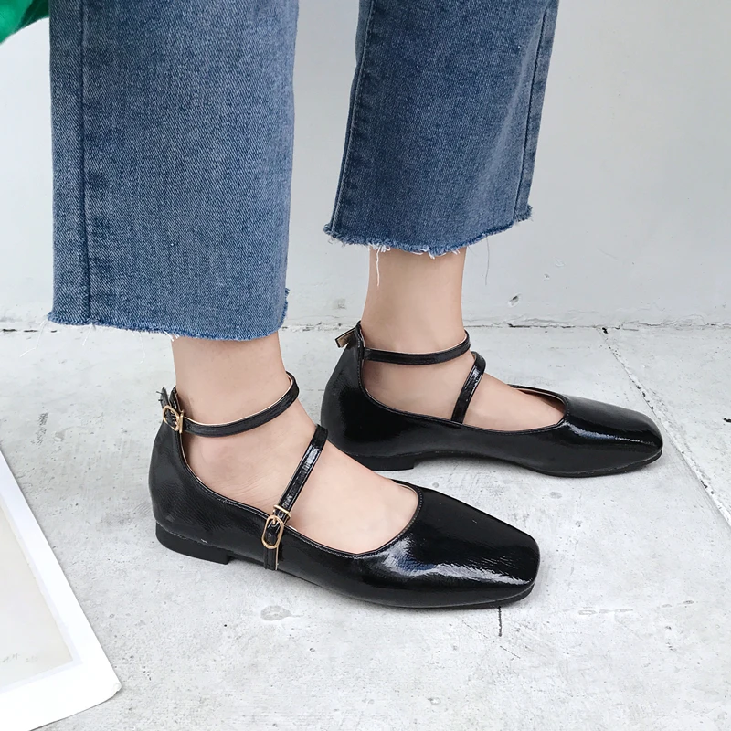 

Women Casual Shoes 2019 Newest Autumn Female Mules Shoes Square Heels Buckle Flats Women Mary Jane Shoes