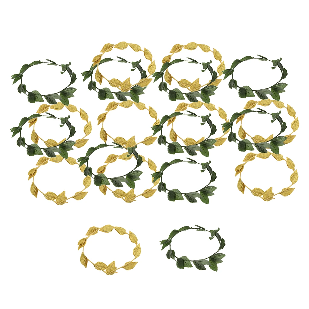 20pcs/lot Women Ladies Greek Roman Goddess Toga Headbands Green Gold Leaves Hairband Laurel Wreath Wedding Hair Accessories
