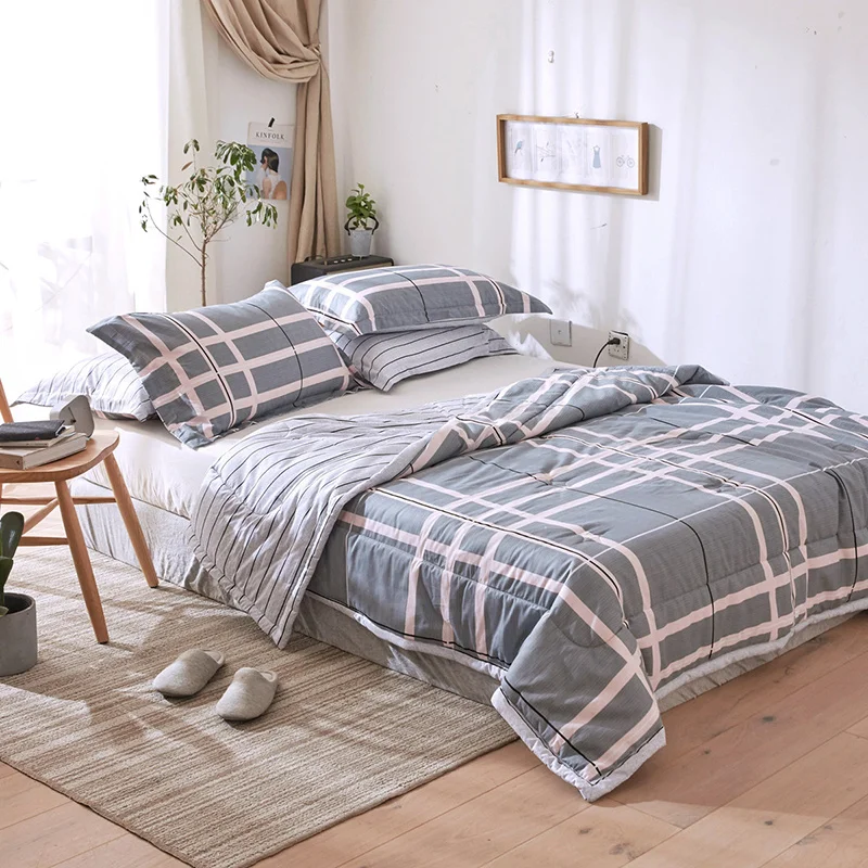 

Plaid Printed Comforter Sets Spring Summer Cotton Bed Linens Quilt Pillowcase Twin Full Queen Size Kids Adult Bedding Sets