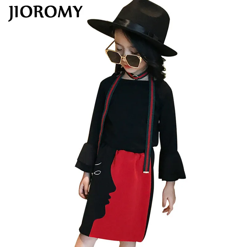 JIOROMY Big Girl Clothing Set 2019 Autumn Long Flare Sleeve O neck T