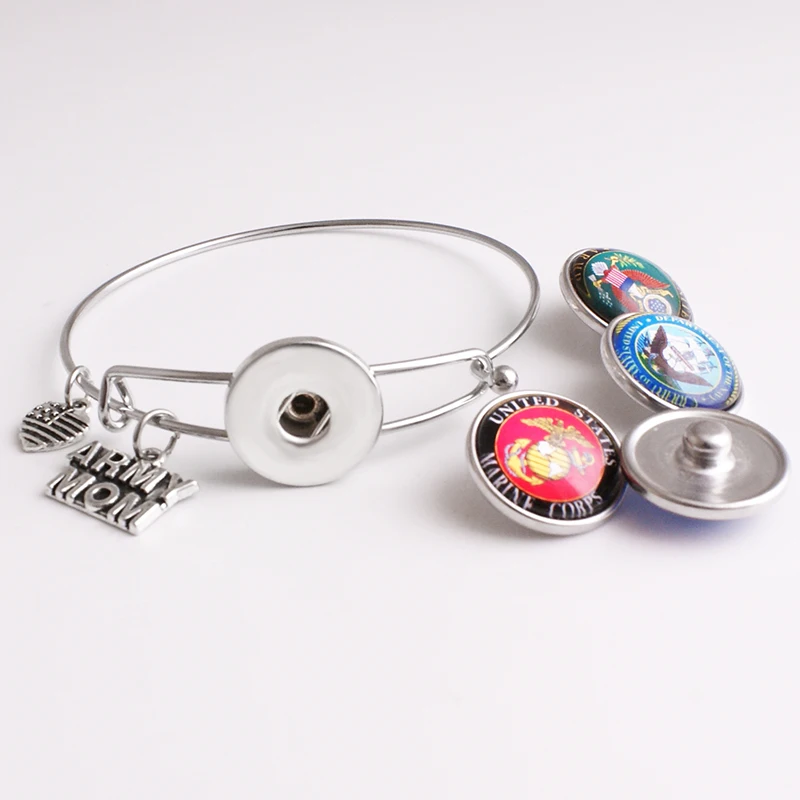

Army Navy Marine Air force MOM WIFE LOVE metal snap button bangle bracelet for Women AA556