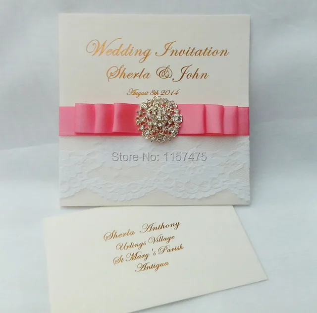 Hi1016 Elegant White Lace Wedding Cards Design With Ribbon And Hi1016 Elegant White Lace Wedding Cards Design With Ribbon And Rhinetone Buckle