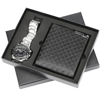 

Men Lover Quartz Wrist Watch Purses Gift Set Quartz Steel Bangle Watch Reloj Masculino for Boyfriend Watch Box