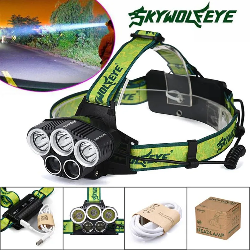 

25000LM 5x XM-L T6 Zoomable Headlamp Headlight Head Light LED Rechargeable USB 18650 Battery Head Flashlight NOM12