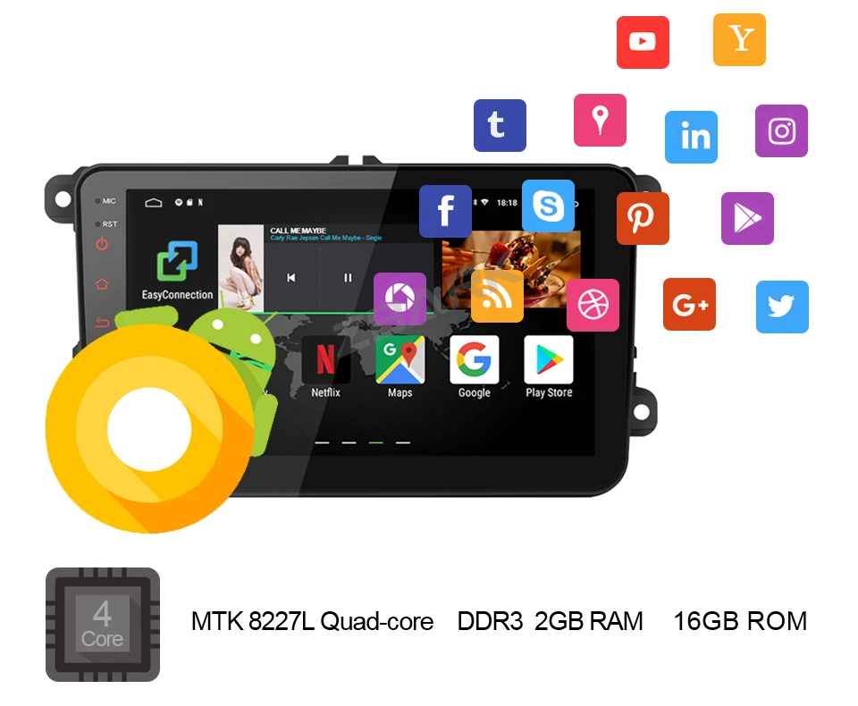 Best 8" Android 8.1 RAM 2G Car stereo player Navigation GPS  for VW Jetta Golf Amarok Beetle  Lavida Caddy Passat Polo  Sharan Touran 2