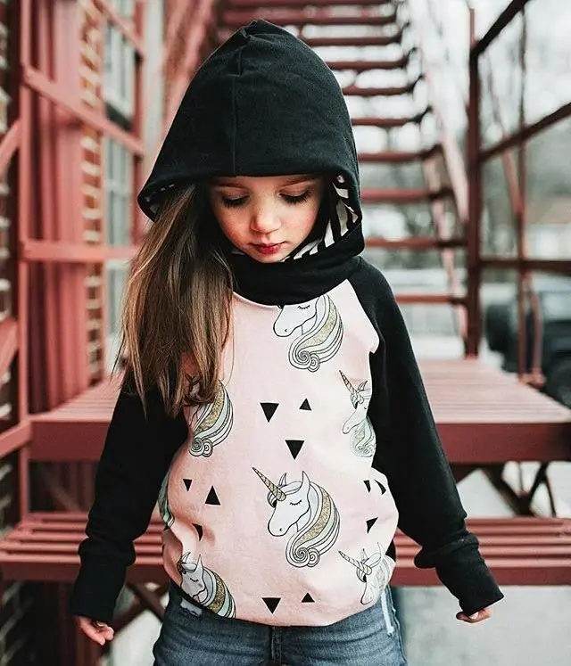 

Children Kids Girls Long Sleeve Unicorn Animals Jacket Coat Hooded fashion Comfortable Outerwear Top