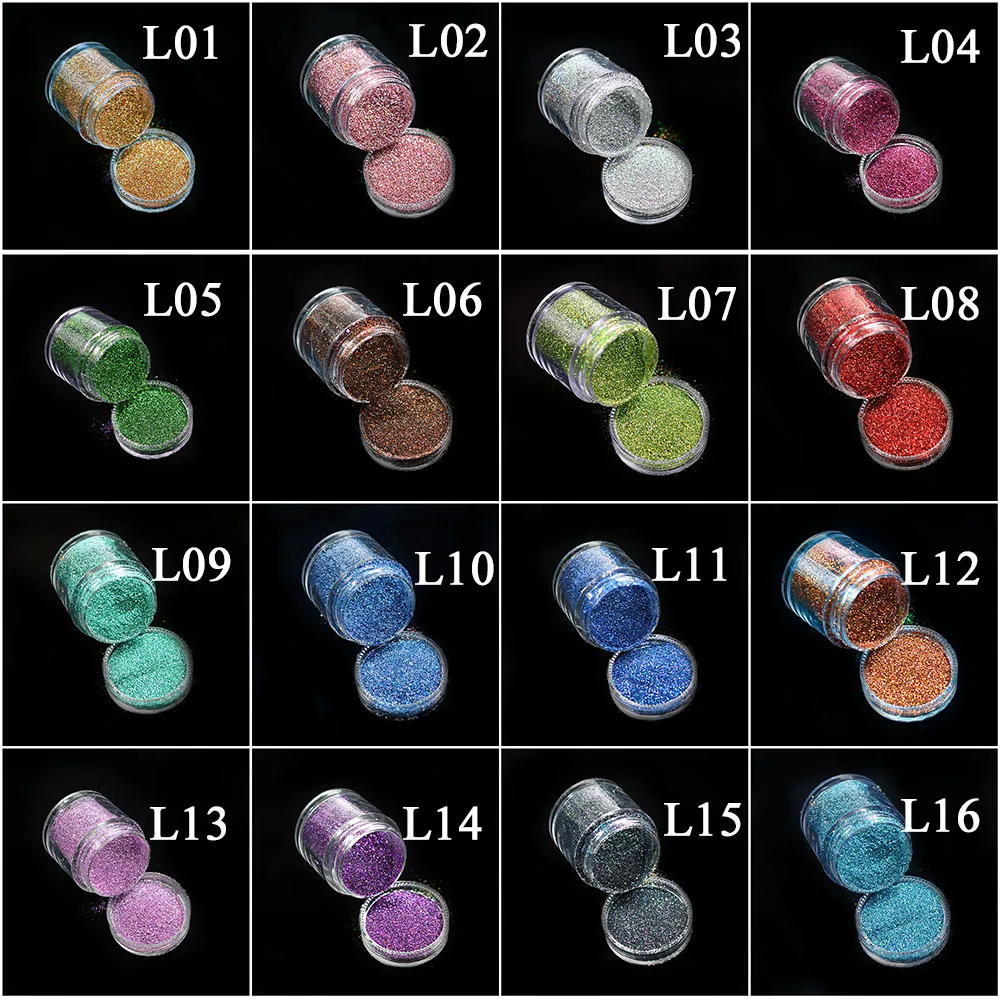 10g مسمار بريق الغبار 12 ألوان الليزر الملونة الترتر الغبار البولندية بريق مسحوق مانيكير الحب الصباغ مسمار الفن نصائح l01-16