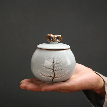 

Chinese style ceramic tea can sealed mini portable travel tea box packing puer oolong tea food storage jar canister tea caddy