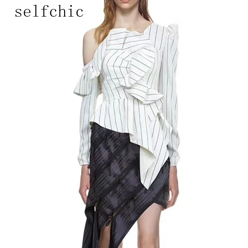 

2019 Summer Women Cold Shoulder Striped Blouses Tops