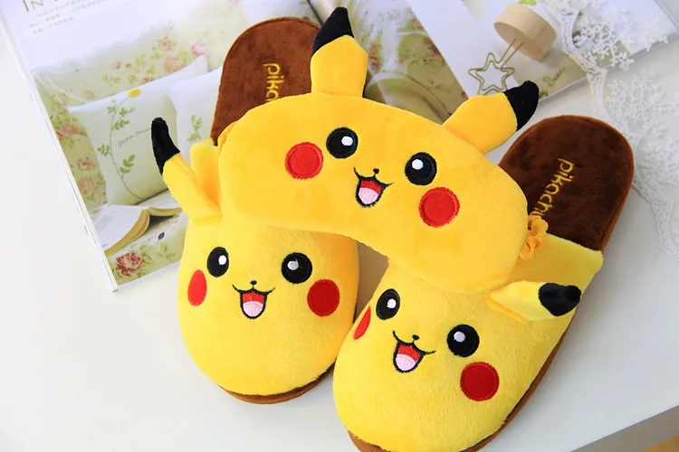 Тапочки Pokemon Pikachu baotou; пижамы унисекс для отдыха; обувь для костюмированной вечеринки; домашние теплые зимние тапочки с героями мультфильмов для пар