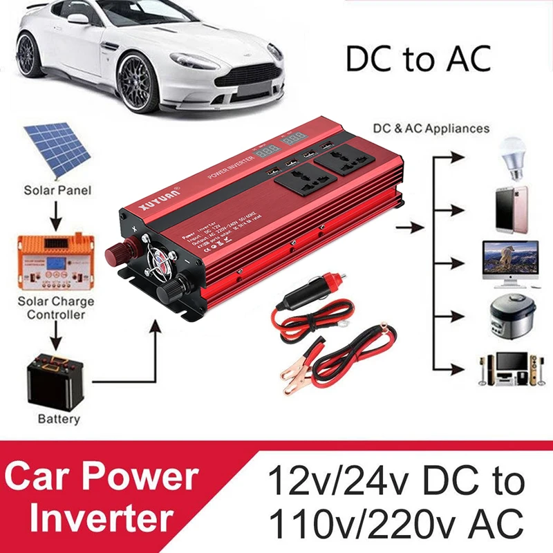 VicTsing мощность Инвертор DC 24 В к AC 220 В 4000 Вт Инвертор 4 порты usb 2 розетки мощность Инвертор зарядное устройство 12 В до 220 В автомобиля