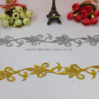 

YACKALASI 6 Yards/Lot Gold Appliqued Lace Cosplay Costume Embroidered Lace Braid Iron On Trim Floral Gold And Silver 3.8CM Wide