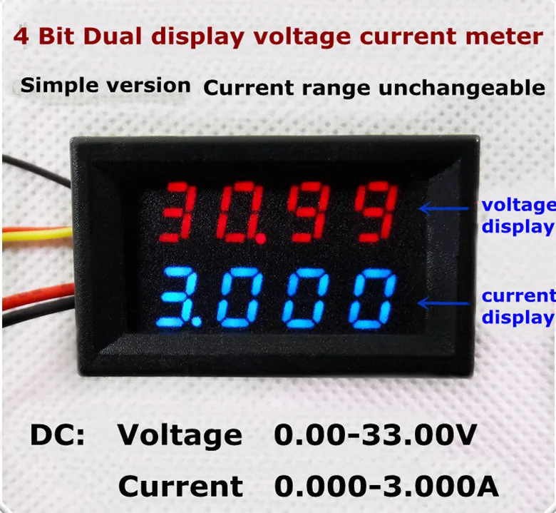 RD простая версия 4 бит постоянного тока 0-33 в/3 А красный+ синий/красный/зеленый двойной СВЕТОДИОДНЫЙ Дисплей 0,28 Цифровой амперметр вольтметр напряжение ток 3 шт./лот