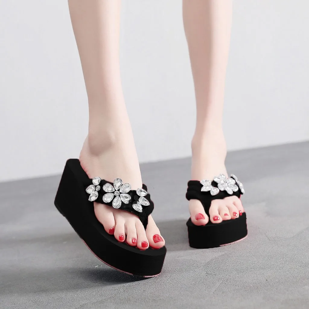 

YOUYEDIAN Summer Flip Flops Beach Women Slippers Fashion Crystal Women Slippers Casual Shoes Wedges Platfrom Slippers