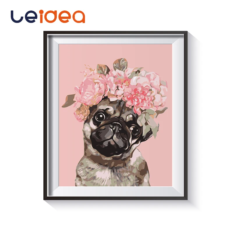

Paint Animal Painting By Numbers Pink Dog Modern Home Wall Art Acrylic On Canvas Hand Painted Color Numbers Dog Gift