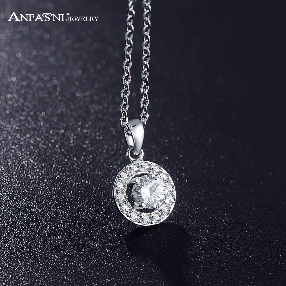 

ANFASNI Hot Sale Brand Necklace Hearts & Arrows Cut 0.6 Carat Cubic Zirconia Round Pendants Necklaces For Women CNL0006-B