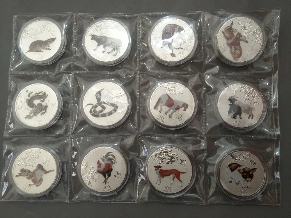 Collection Chinese government-issued Year (2019) color The twelve zodiac sig silver coin 12 pieces/set Decoration Free shipping | Дом и сад