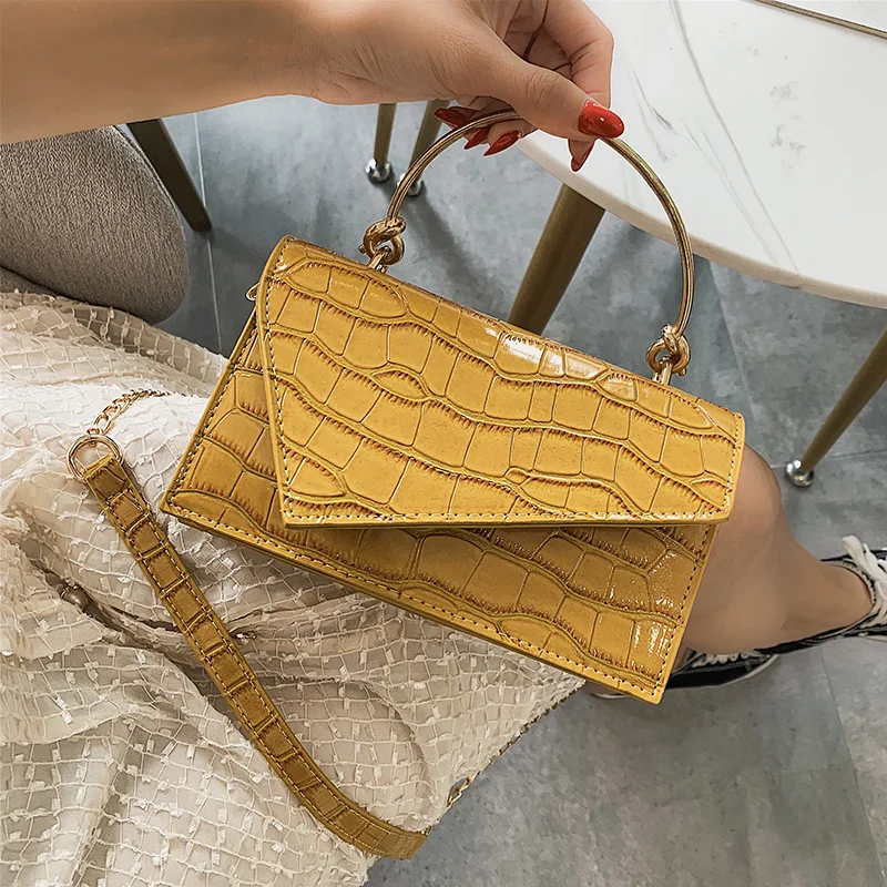 

Stone Pattern Crossbody Bags For Women 2019 Leather Shoulder Messenger Bag With Metal Handle Chain Phone Purses Handbags 6203