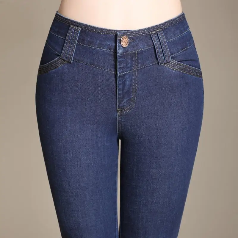 Акция, женские весенне-осенние расклешенные джинсы темного цвета с высокой талией, женские Облегающие расклешенные брюки большого размера