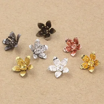 

7x12mm Vintage Filigree 3D Flower Wraps Links Hair Clasp Bu Yao Accessories DIY Findings European Charms Multi-Color Plated