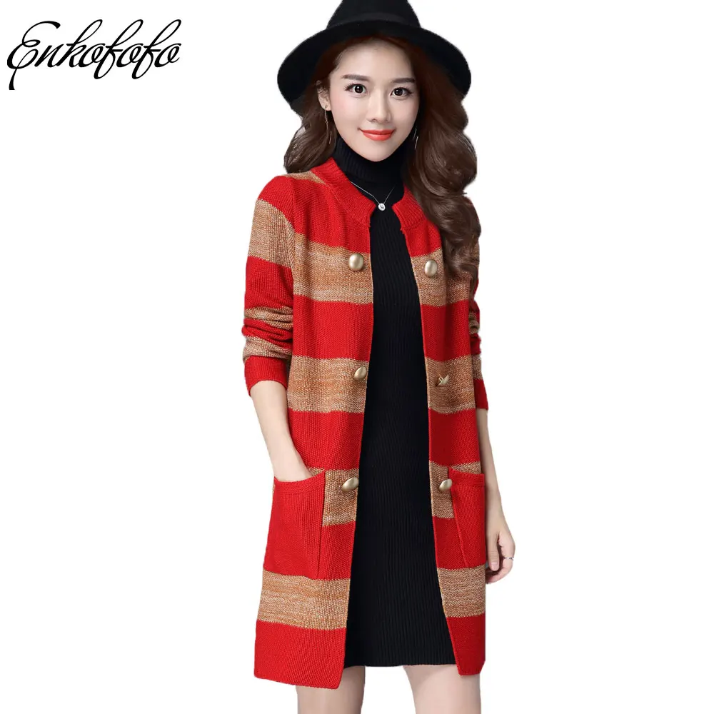 New Winter Women Thick Kimono Cardigan Full Loose Striped