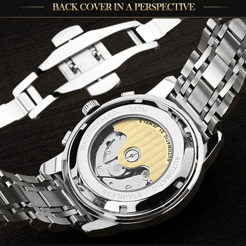 Skup KINYUED męskie zegarki Top marka luksusowe automatyczne zegarek mechaniczny mężczyźni szafirowe ze stali nierdzewnej kalendarz Relogio Masculino