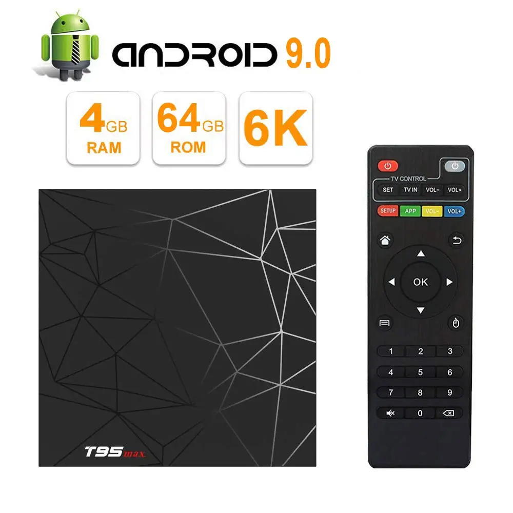 

T95MAX Android 9.0 4GB RAM 64GB ROM Smart 6K TVBOX Allwinner H6 Quad Core H.265 HD 2.4G Wifi Youtube tv box T95MAX Set Top Box