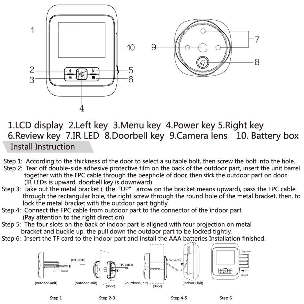 3,0 дюймовый ЖК-монитор охранная камера для глазка ночная версия без батареи видео телефон двери Смарт дверной звонок SD карта домофон