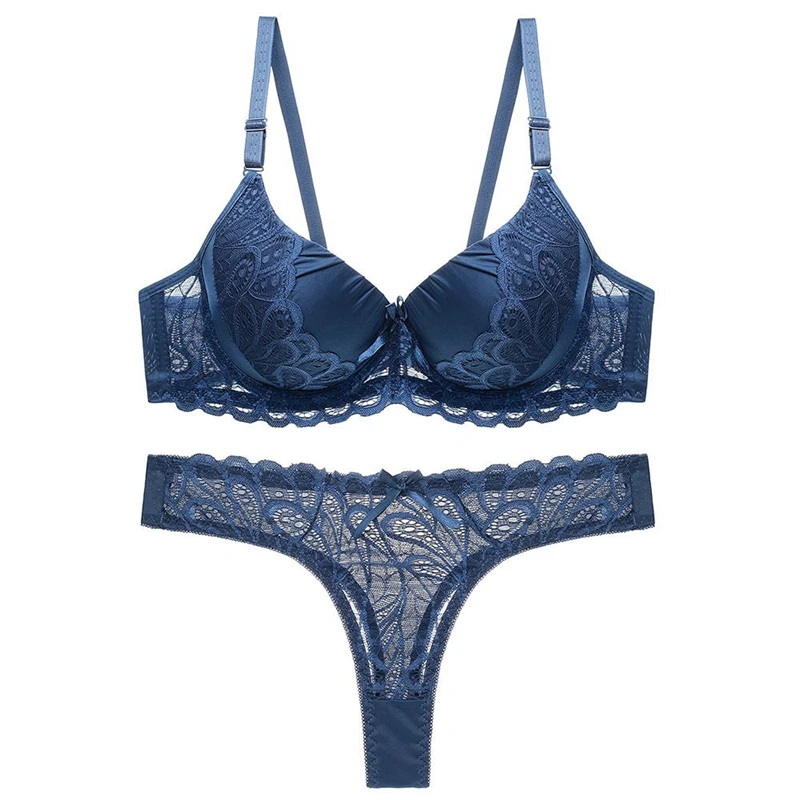 

Julexy Hollow Out Women Bra Push Up Solid Lace Bra Brief Intimates Transparent Underwear Panty C58005