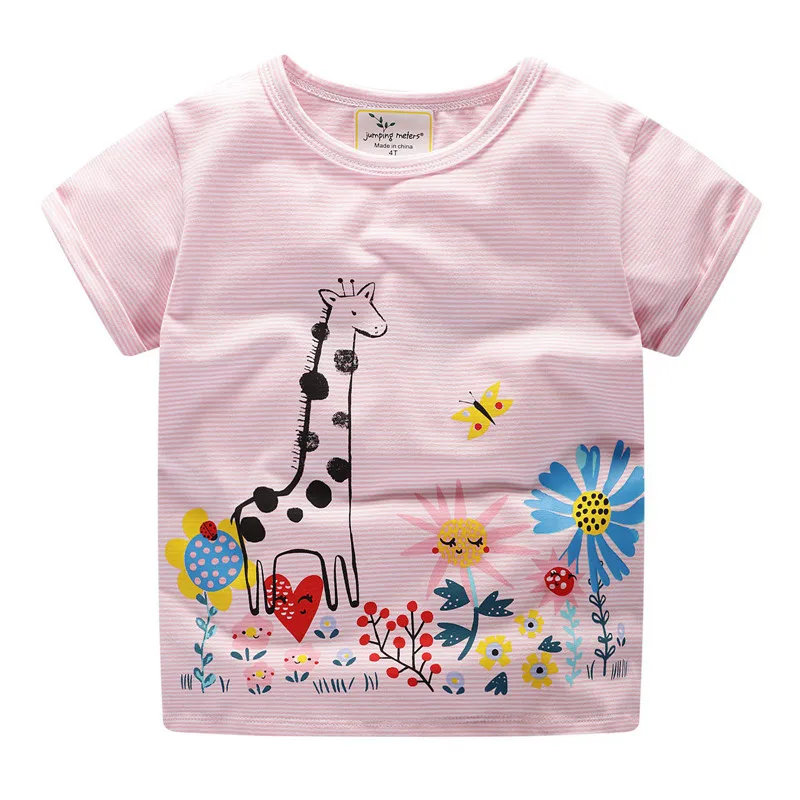 

Jumping meters Girls clothes Tees with giraffe flowers print summer cotton kids t shirts 2019 fashion 2-7T Children t shirt top