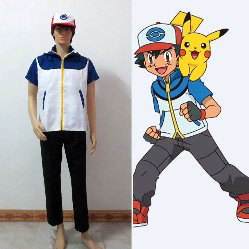 Pocket Game Cos Hot Ash Ketchum Cosplay Costume With Gloves And Hat 