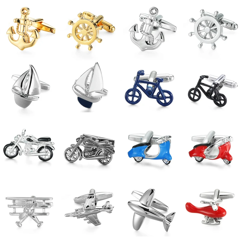 

XKZM Brand Cuff Links Luxury Novelty Cufflinks for Mens 3D motorcycle Bicycle aircraft anchor Sailboat Design Wedding Jewellery