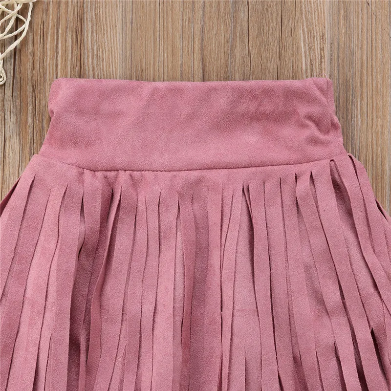 Длинная детская юбка макси с кисточками для девочек, летняя повседневная замшевая из искусственной кожи вечерние модные однотонные длинные детские юбки