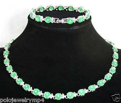 

Green Round Coin Jade Silver Plated Bracelet Necklace Jewelry Set>>18K gold plated watch wholesale Quartz stone CZ crystal