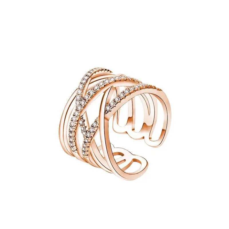 Модное женское серебряное кольцо с большим кристальным слоем 925 пробы, ювелирные изделия, регулируемый размер, обручальное кольцо S925, античное кольцо - Цвет основного камня: Rose Gold