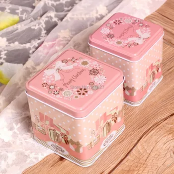 

Free Shipping!Pink color Christmas Gift Box 2014 New Design Metal Candy Case Iron Tea Box Square Metal Storage Case