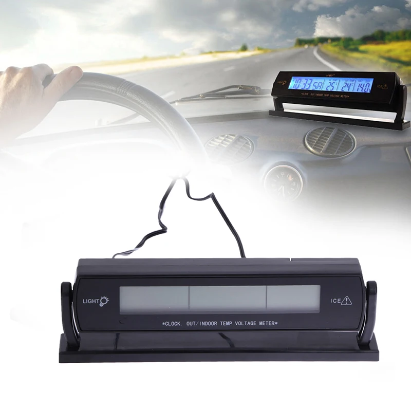 Koop 3 in 1 Multifunctionele Auto Digitale Thermometer Auto Voltmeter Wekker Volt Temperatuur Tester Outdoor Indoor LCD Backlight
