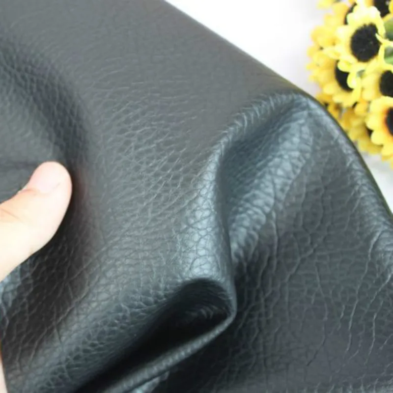 Faux Leather Fabric Black Litchi Grain PU Leather Material For Handmade Purse Textile Decoration Craft