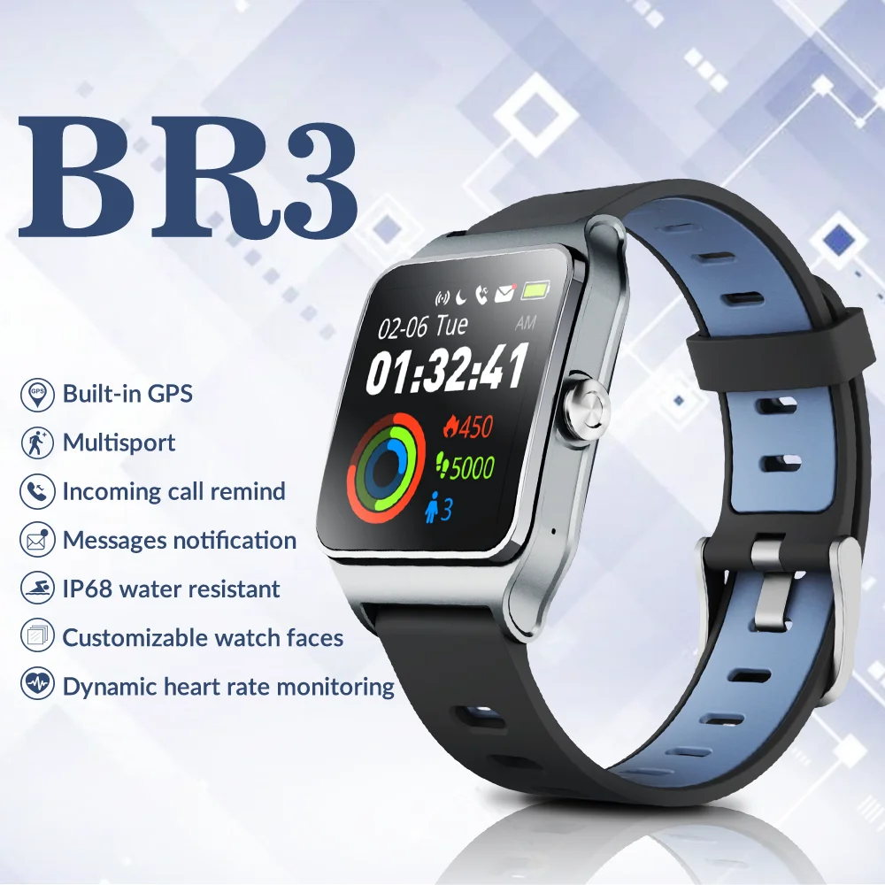 Makibes BR3 Смарт-часы Android iOS IP68 Водонепроницаемый трекер сердечного ритма Встроенный gps 1," сенсорный экран Умные спортивные наручные часы для мужчин