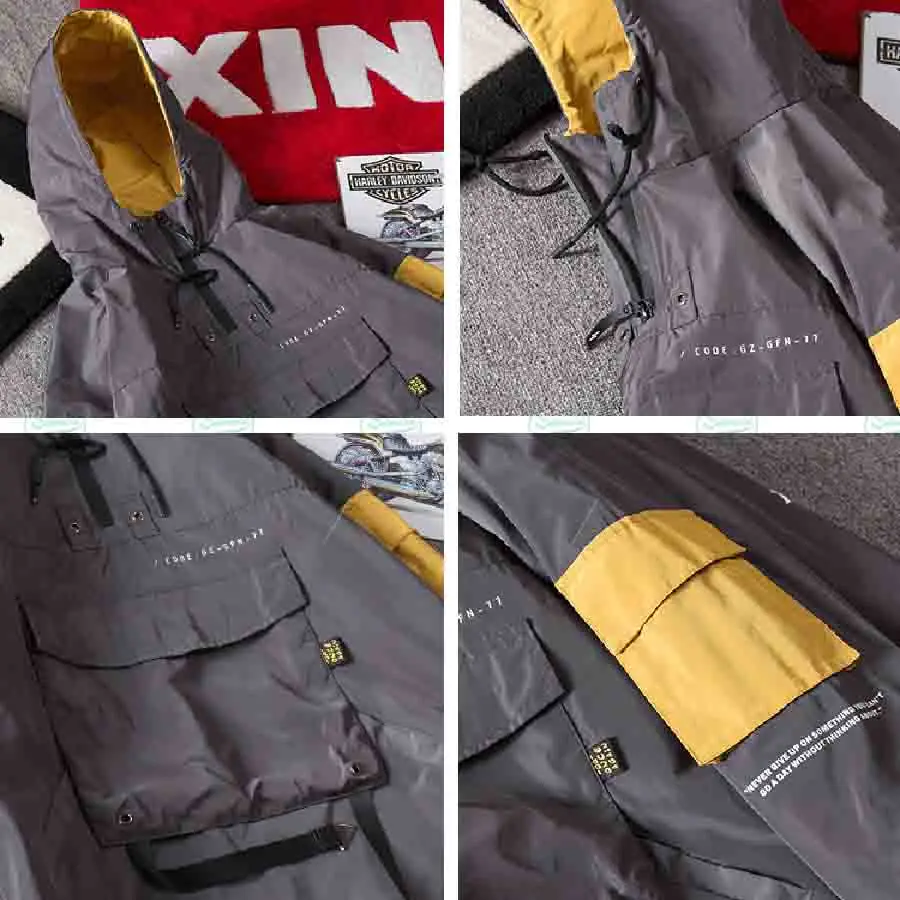 Vintage Half Zip Windbreaker Jacket Men Pullover Hoodie Hip Hop Streetwear Man Jacket Color Block Chaquetas Para Hombre 5J44