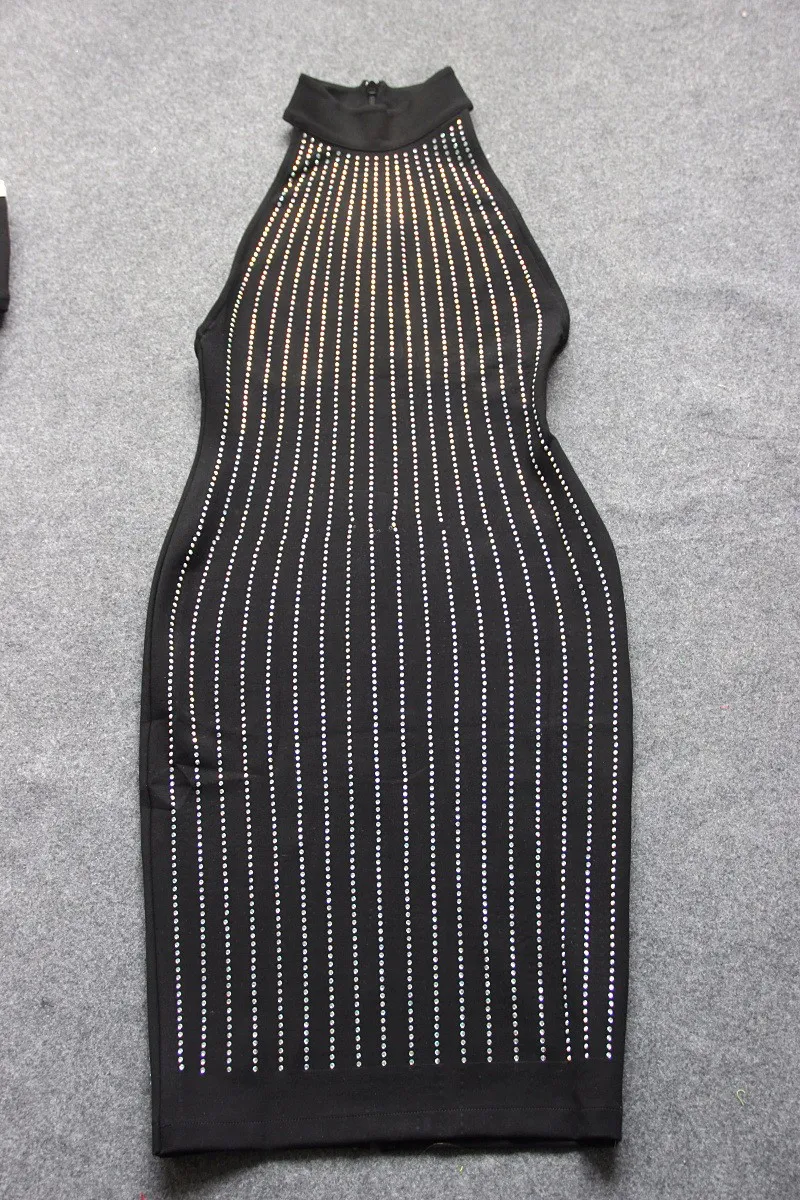 Backless Vestidos Splittingshort As Sexy Hombro Coctel Bodycon Crystal Vendaje 2017 Verano Shows Negro Del Vestido Halter Pic f7xwAUISPq