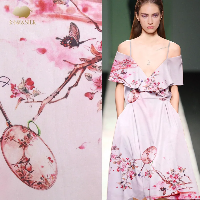 

12mm digital printing silk linen fabric 140cm chinese silk fabric cheongsam dress natural linen fabric wholesale silk cloth