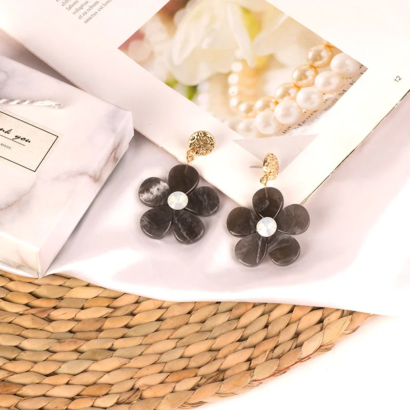 Vintage Long Acrylic Flower Earrings Pink for Women 2019 Big Metal Resin Dangle Drop Earings for Girls Fashion Jewelry Brincos (4)