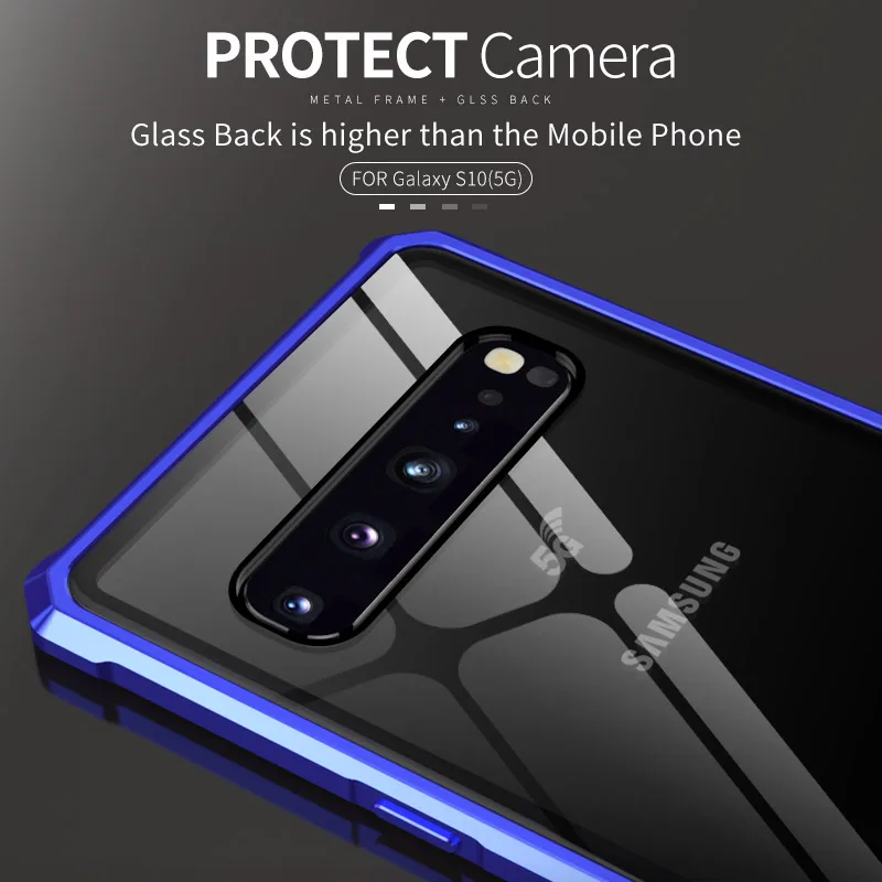 Для Samsung Galaxy S10 5G бампер Алюминиевый металлический каркас с прозрачным закаленным