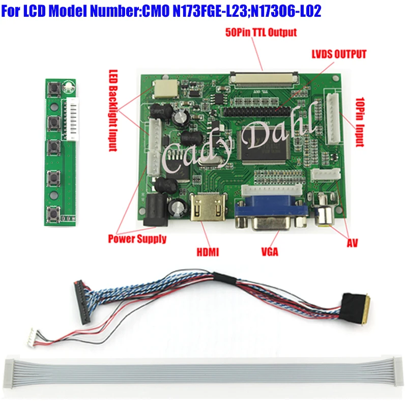 HDMI VGA 2AV плата контроллера+ 40 контактов Lvds кабель Наборы для N173FGE-L23 N173O6-L02 1600x900 2ch 6 бит ЖК-дисплей Панель