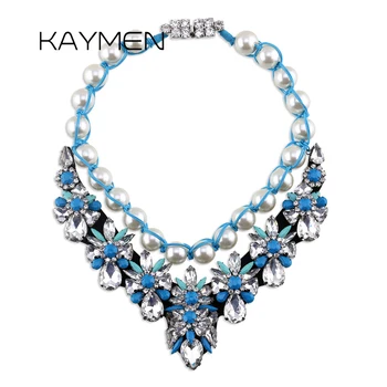 

KAYMEN Bohemia Style Weaving Imitation Pearls with Multi Layers Crystals Rhinestones Women's Statement Chokers Necklace