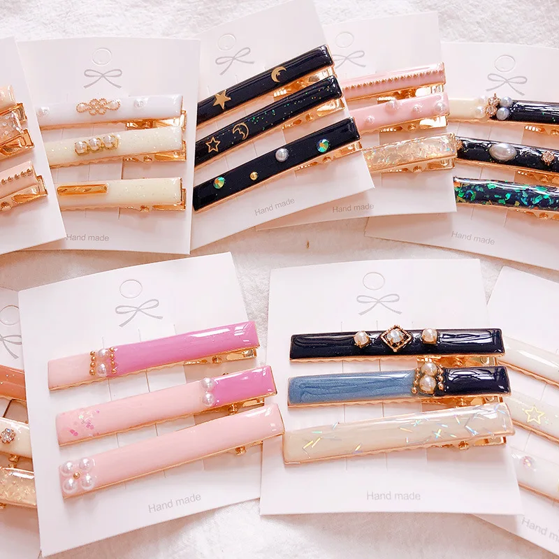 

HZ 2019 3Pcs/set Luxury Drop Glaze Glitter Imitation Pearls Hair Clip Hair Grip Barrettes Hairpin Hair Accessories for Women