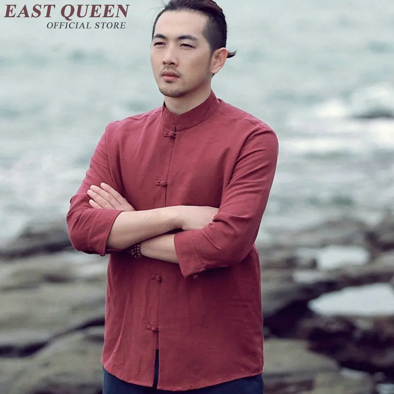 traditional chinese clothing for men t shirt round neck Chinese Style Shirts middle-length sleeves KK491 S