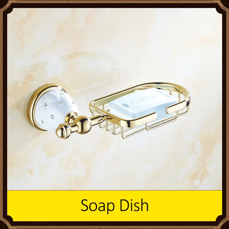 Quyanre роскошный золотой Алмазный Набор для ванной комнаты из нержавеющей стали позолоченные аксессуары для ванной зубная щетка бумажная чашка крючок для полотенец - Цвет: Soap Dish